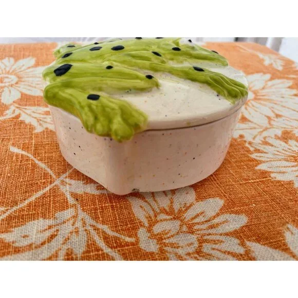 Vintage 1970s Retro Ceramic Frog Trinket Box With Lid - Picture 6 of 11